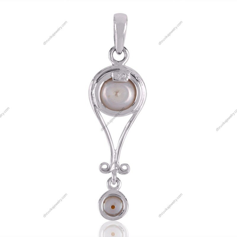 Sterling silver pearl pendant with two freshwater pearls in an elegant silver setting view1
