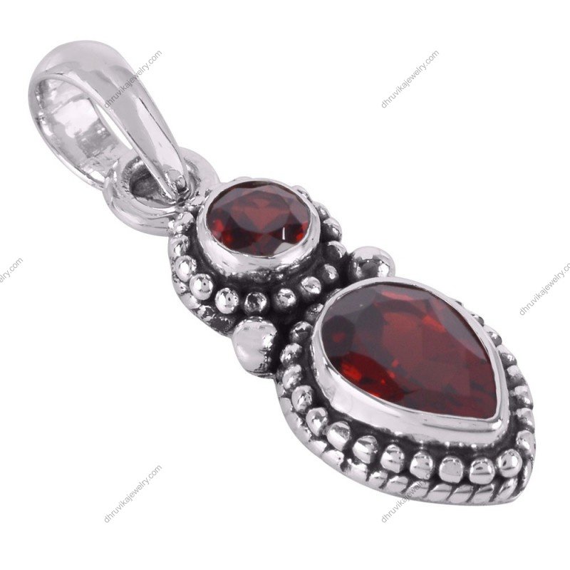 Sterling silver garnet pendant with vintage boho design and intricate detailing alternate image