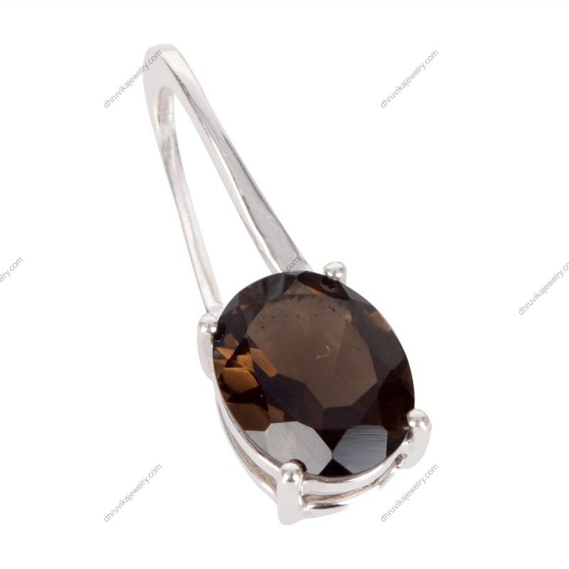 Elegant smoky quartz pendant in sterling silver with oval-cut gemstone alternate image