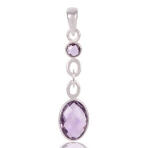 Sterling silver amethyst pendant with faceted gemstones in a timeless design main view