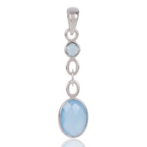 Sterling silver blue topaz pendant with dangle design, featuring two gemstones. main view