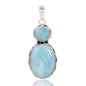 Sterling silver Larimar pendant with natural blue gemstones, handmade jewelry main view