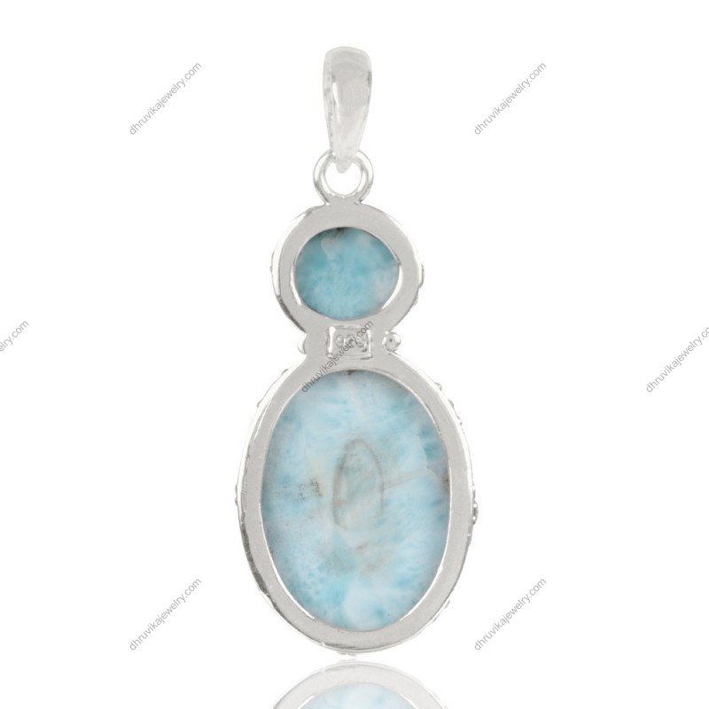 Sterling silver Larimar pendant with natural blue gemstones, handmade jewelry alternate image