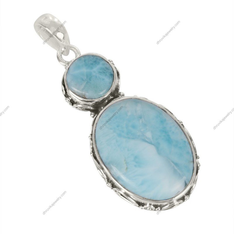 Sterling silver Larimar pendant with natural blue gemstones, handmade jewelry view1
