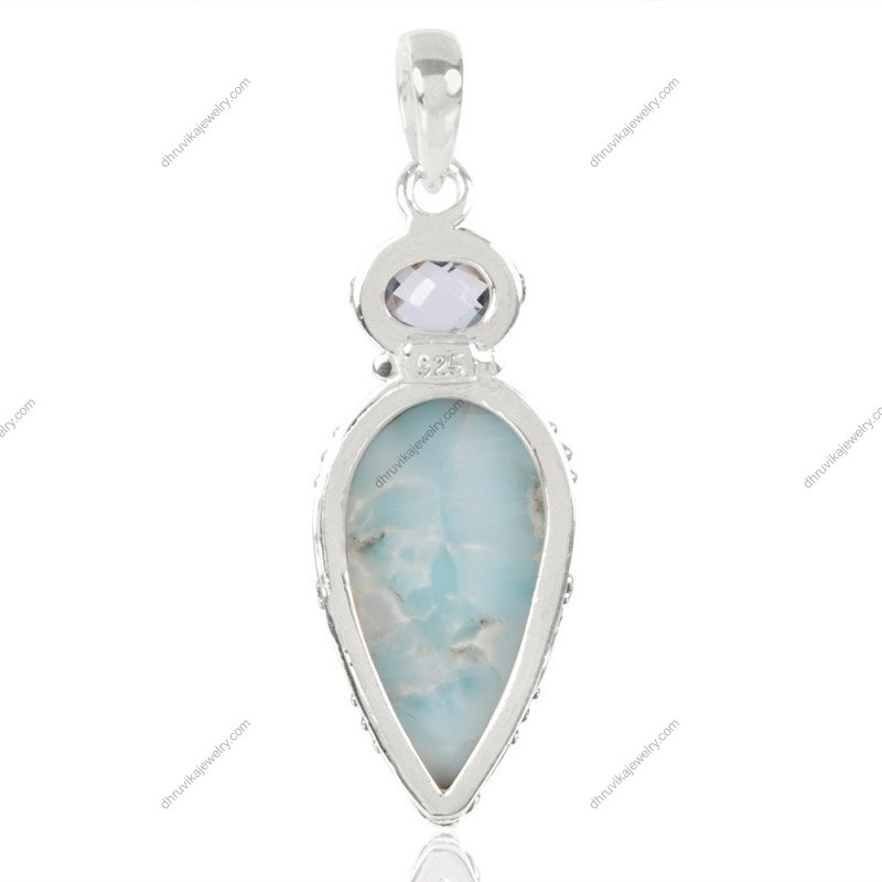 Larimar and Crystal Quartz sterling silver pendant with intricate craftsmanship alternate image
