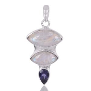 Sterling silver moonstone and iolite pendant with celestial charm main view