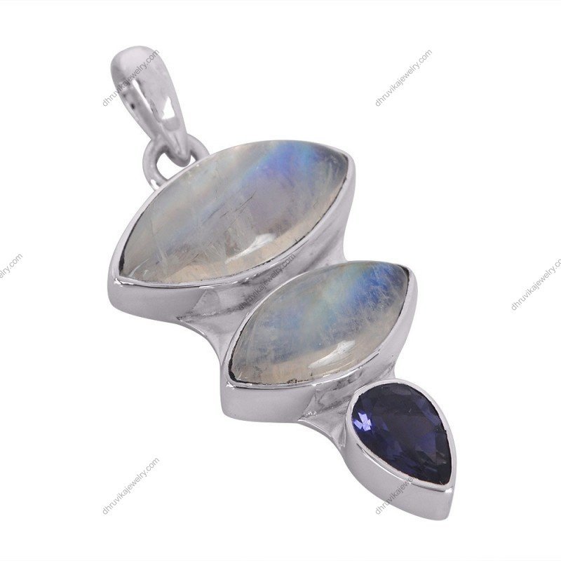 Sterling silver moonstone and iolite pendant with celestial charm alternate image