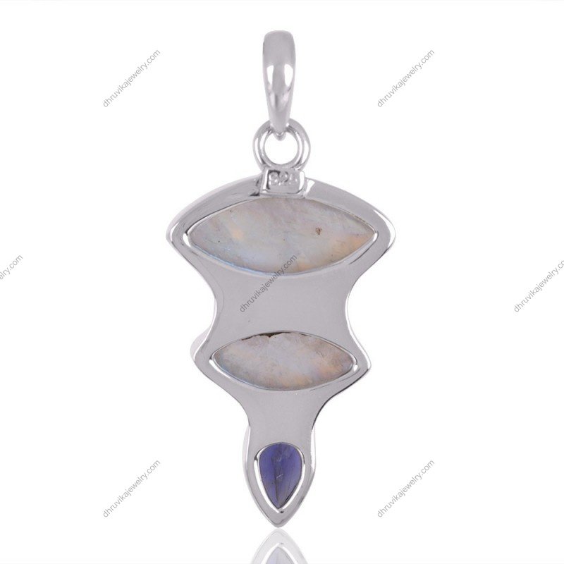 Sterling silver moonstone and iolite pendant with celestial charm view1