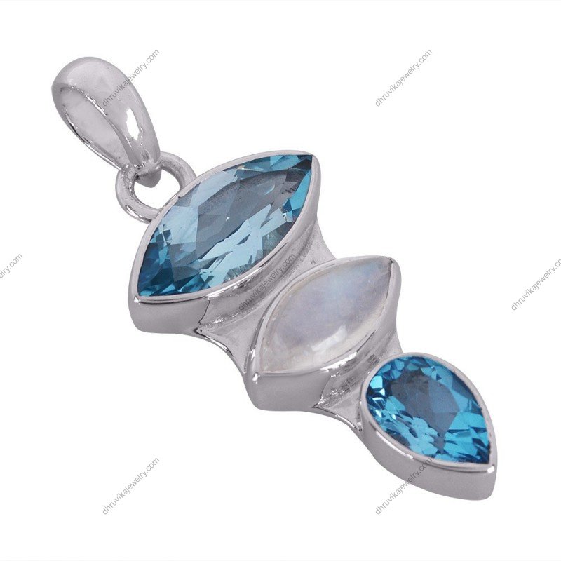 Elegant blue topaz and moonstone silver pendant set in sterling silver alternate image