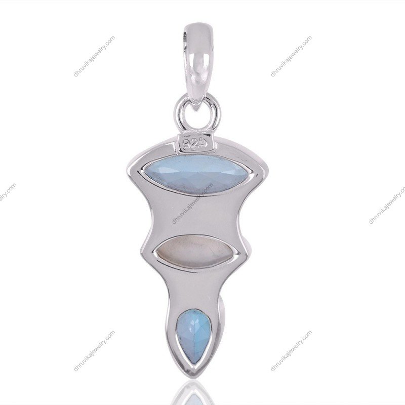 Elegant blue topaz and moonstone silver pendant set in sterling silver view1