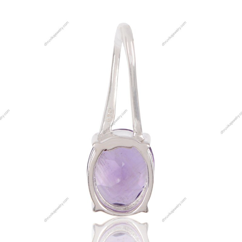 Sterling silver amethyst pendant with faceted oval gemstone in prong setting view1