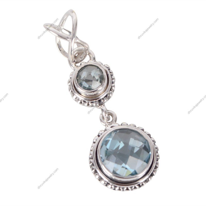 Silver blue topaz pendant with vintage-inspired silver detailing and faceted gemstones alternate image
