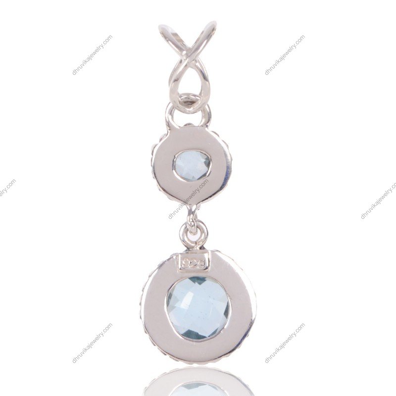 Silver blue topaz pendant with vintage-inspired silver detailing and faceted gemstones view1