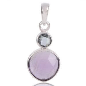 amethyst and blue topaz pendant in sterling silver with faceted gemstones main view