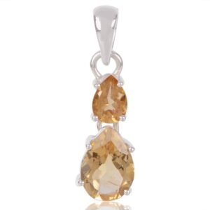 Silver citrine pendant with pear-cut gemstones in sterling silver setting main view