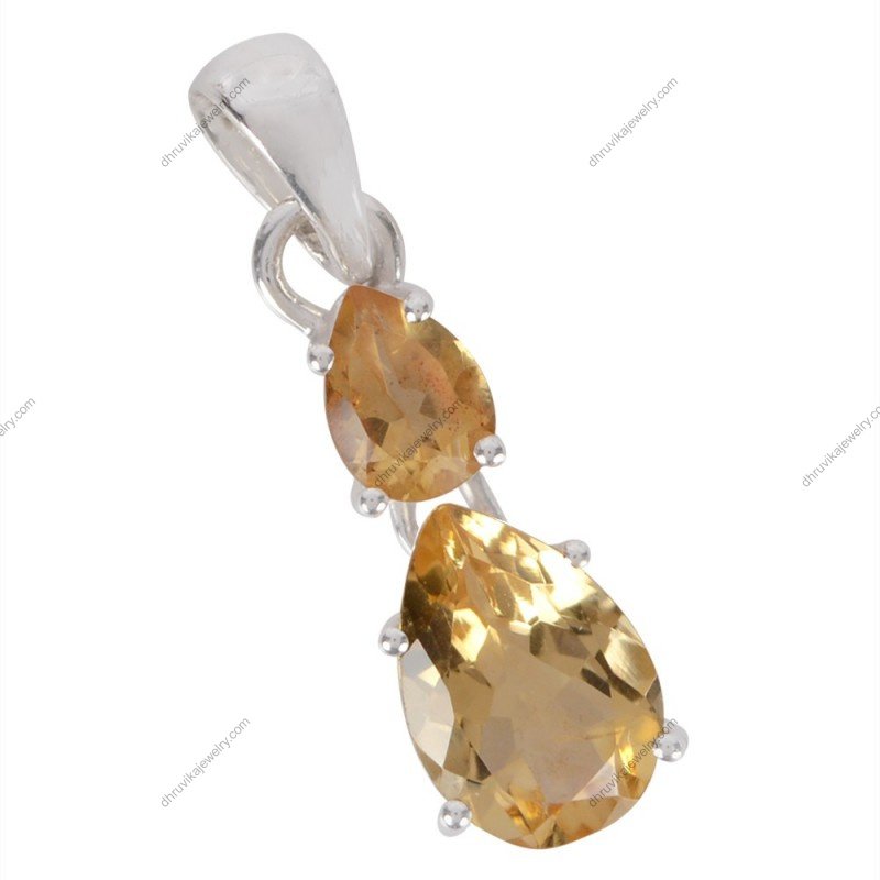 Silver citrine pendant with pear-cut gemstones in sterling silver setting alternate image