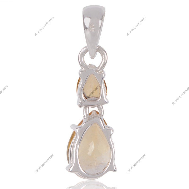 Silver citrine pendant with pear-cut gemstones in sterling silver setting view1