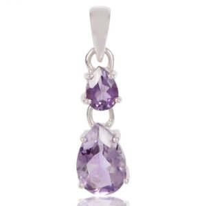 Silver amethyst pendant with pear-shaped gemstones in sterling silver setting main view