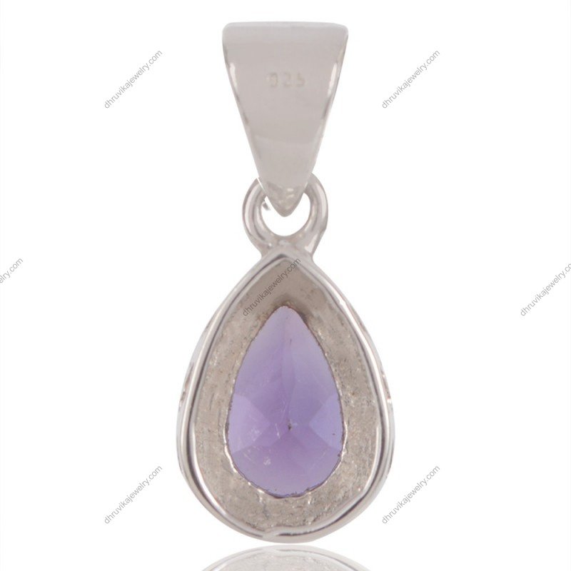 Sterling silver amethyst teardrop pendant with handcrafted details view1