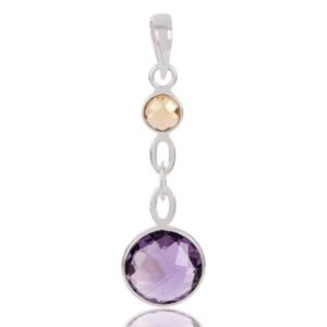 Sterling silver pendant with amethyst and citrine gemstones, elegant jewelry piece main view