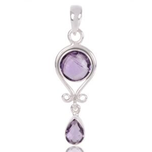 Handcrafted amethyst sterling silver pendant with round and teardrop gemstones main view