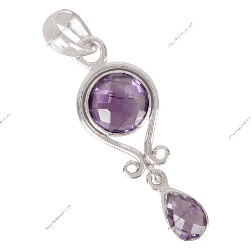 Handcrafted amethyst sterling silver pendant with round and teardrop gemstones alternate image