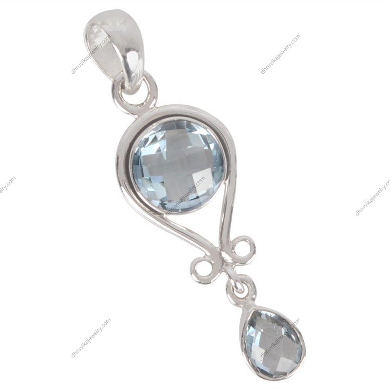 Handcrafted silver blue topaz pendant with faceted gemstones and filigree design alternate image