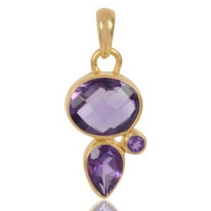 Handcrafted amethyst gold-plated silver pendant with faceted gemstones main view