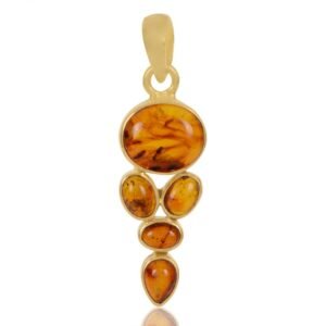 Elegant Baltic amber pendant in gold-plated sterling silver with warm golden hues main view