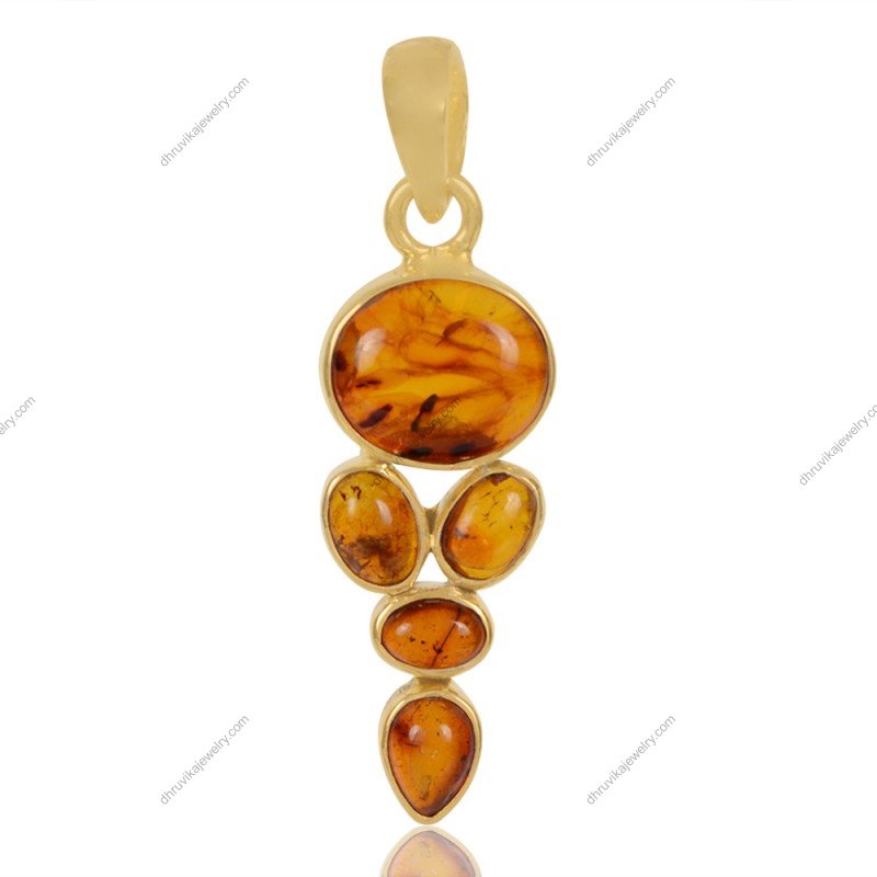 Elegant Baltic amber pendant in gold-plated sterling silver with warm golden hues alternate image