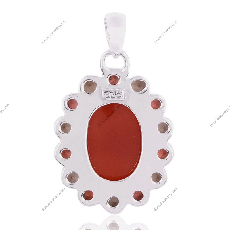 Sterling silver carnelian pendant with garnet and smoky quartz accents view1