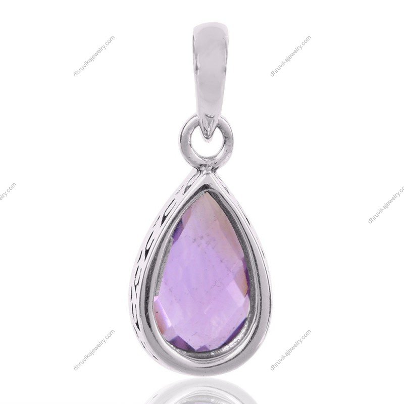 Sterling silver amethyst teardrop pendant with faceted purple gemstone view1