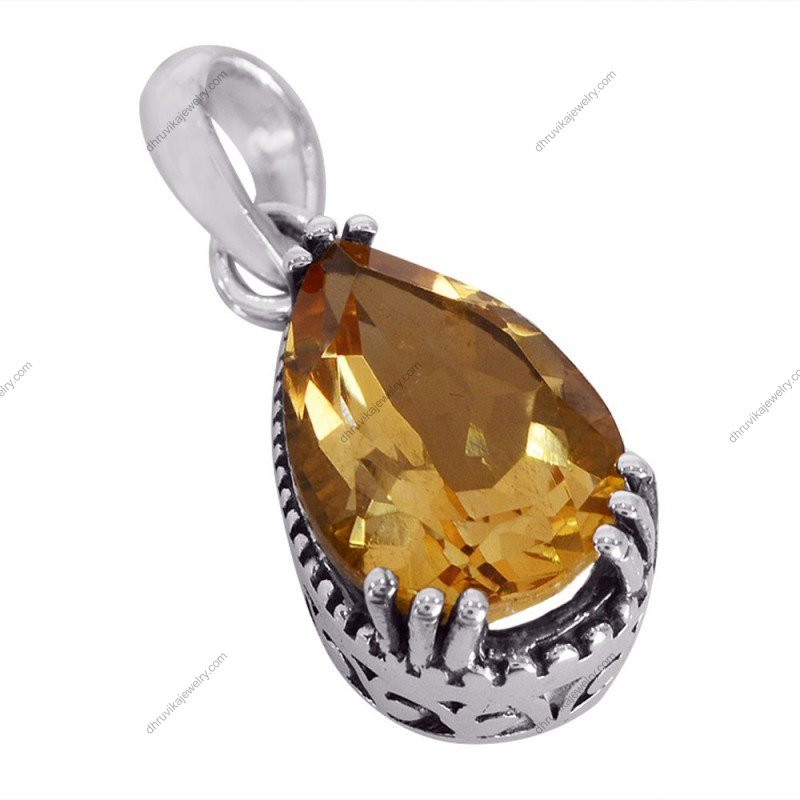 Sterling silver citrine teardrop pendant with a pear-shaped gemstone alternate image