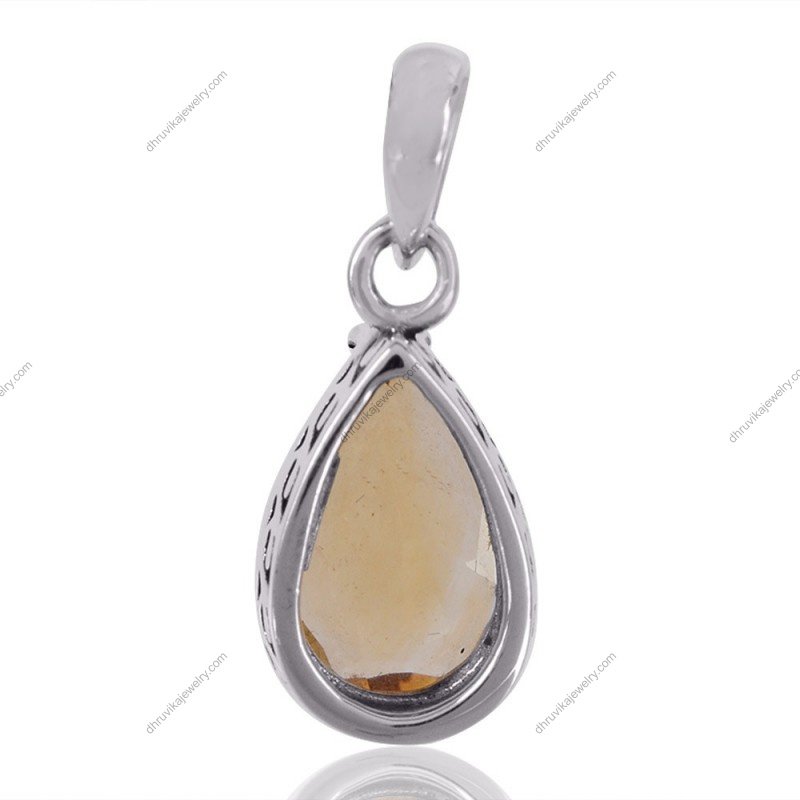 Sterling silver citrine teardrop pendant with a pear-shaped gemstone view1