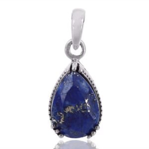 Sterling silver Lapis Lazuli teardrop pendant with natural golden flecks, elegant and timeless jewelry piece main view