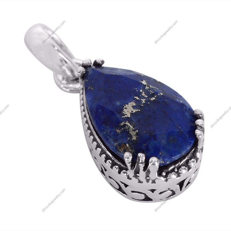 Sterling silver Lapis Lazuli teardrop pendant with natural golden flecks, elegant and timeless jewelry piece alternate image