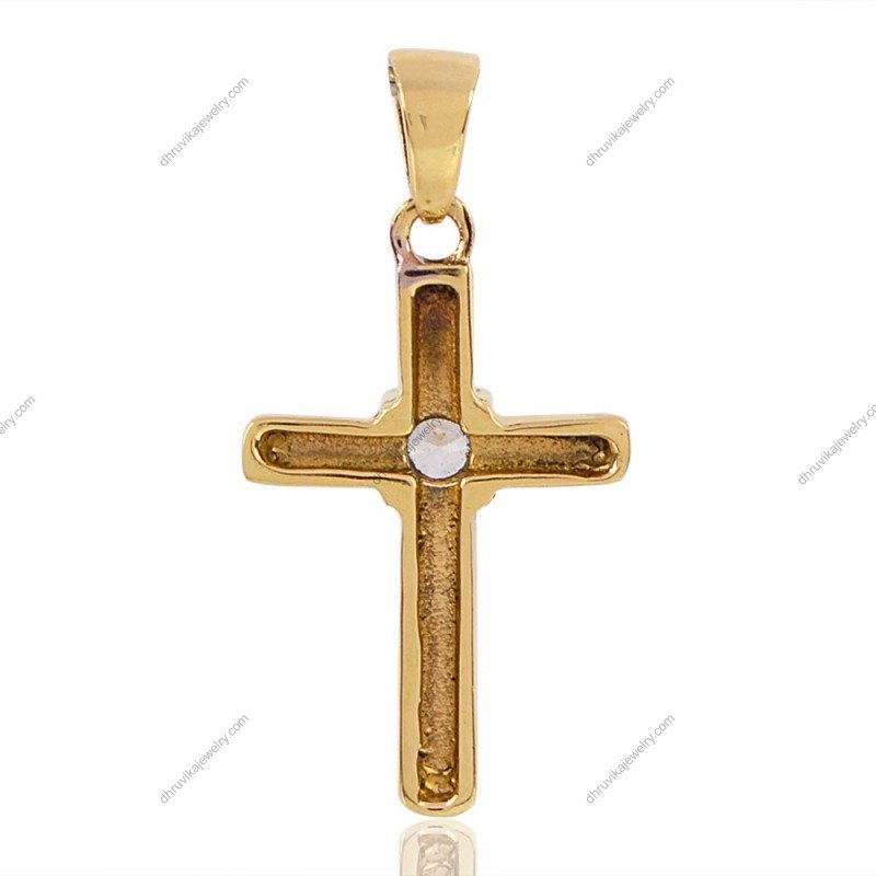 Gold cross pendant with cubic zirconia stone, sleek religious jewelry piece view1