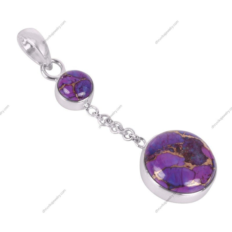 Sterling silver dangle pendant with purple copper turquoise gemstones alternate image