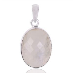 Faceted moonstone pendant in sterling silver with elegant oval design main view