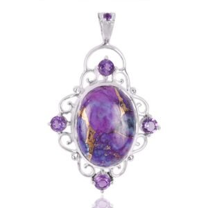 Sterling silver purple turquoise and amethyst pendant with intricate design main view