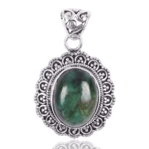 Handcrafted vintage-style turquoise pendant in sterling silver with intricate detailing main view