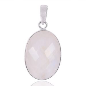 Faceted oval moonstone pendant in sterling silver, elegant gemstone jewelry main view