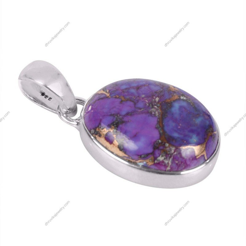 Sterling silver purple copper turquoise pendant with unique gemstone design alternate image