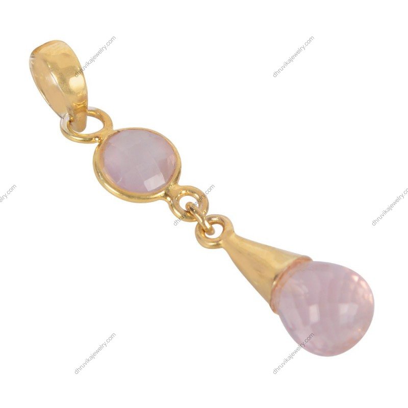 Elegant rose quartz pendant in 14K gold featuring faceted gemstones and a teardrop design alternate image