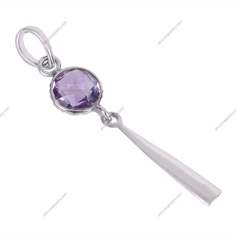 Sterling silver amethyst pendant with faceted round gemstone and elegant drop design alternate image