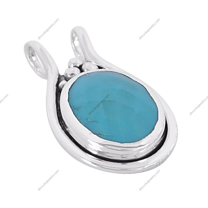 Handcrafted sterling silver turquoise pendant with genuine blue gemstone alternate image