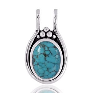 Handcrafted sterling silver turquoise pendant with oval blue gemstone design main view