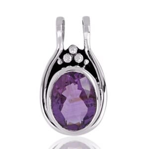 Sterling silver amethyst pendant with white topaz accents, elegant gemstone jewelry main view