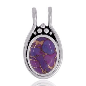 Sterling silver purple copper turquoise pendant with intricate silver beadwork main view