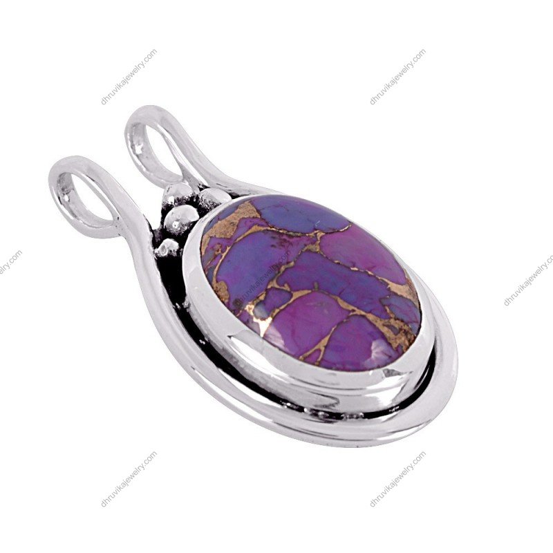 Sterling silver purple copper turquoise pendant with intricate silver beadwork alternate image